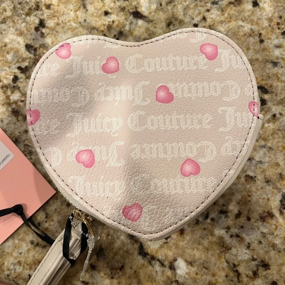 Juicy Couture Pink Heart Wristlet with Gold Accents